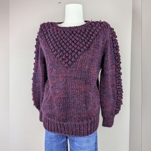 Vintage Jeff Laurent Chunky Knit Sweater Popcorn Stitch Purple Maroon